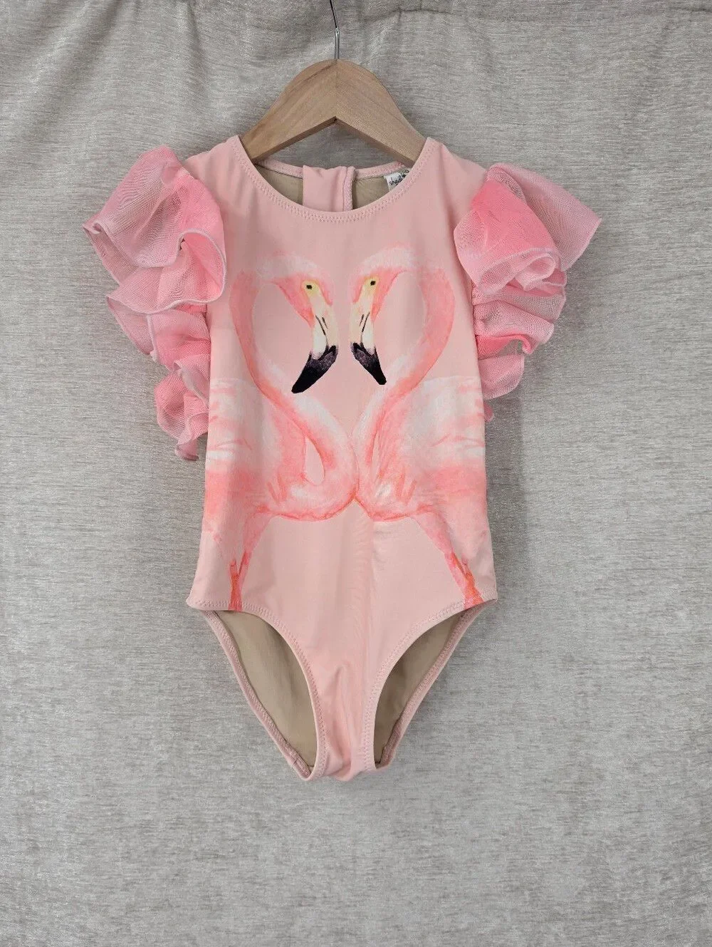 Shade Critters Pink Flamingo One Piece Swimsuit Tulle Ruffle Sleeve Girls 4T